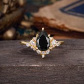 Luxe  Classic 5-Prong Pear-Cut Natural Black Onyx Engagement Ring